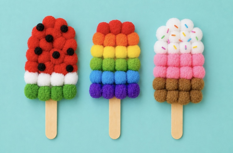 How to make a fun and easy popsicle stick craft for kids with colorful pompoms.