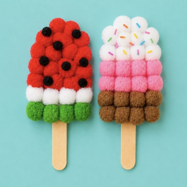 Step by step tutorial: how to make bright and cheery pompom popsicles, a simple yet impressive craft for kids. Great for preschool age kids.