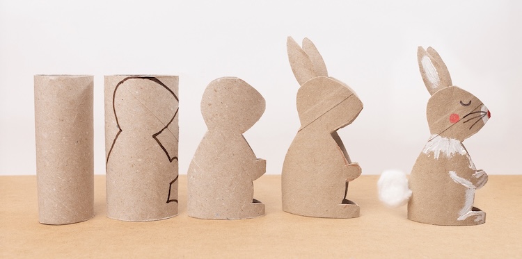 How to make the cutest little bunnies for spring using toilet paper rolls and a few clever cut-outs.