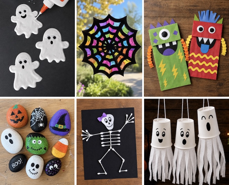 List of fun and easy crafts, food ideas, and activities for kids on Halloween. Things to do and make at home!