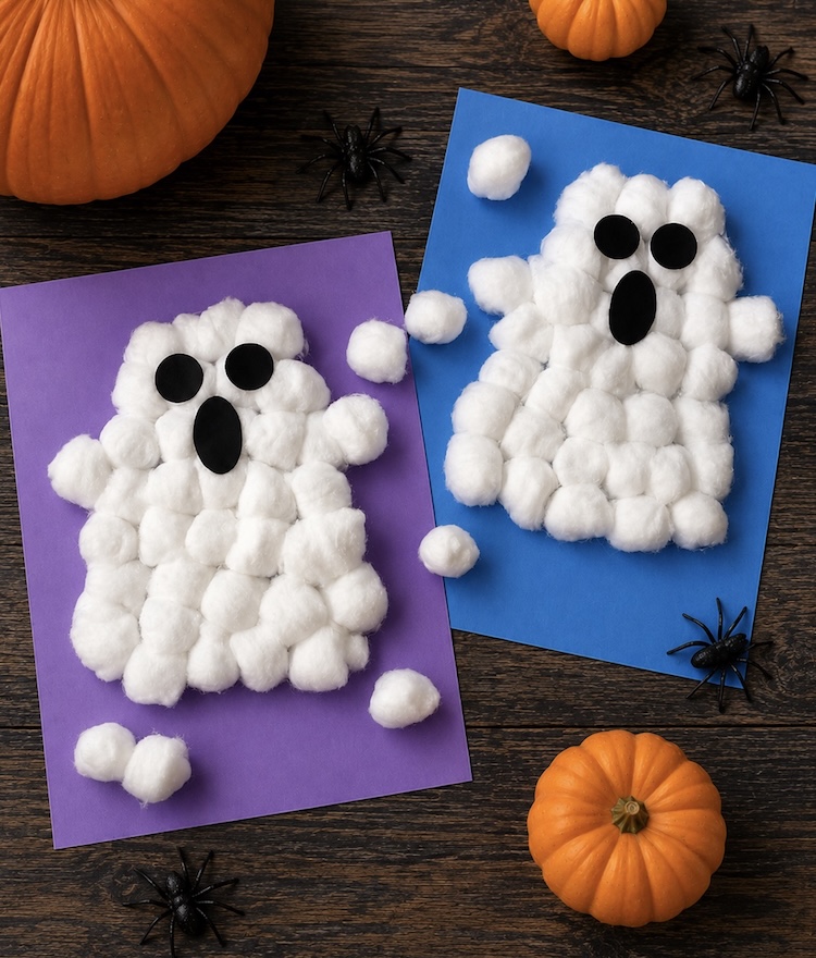 Easy halloween craft for preschoolers and toddlers made with cotton balls! This cute ghost craft is great for younger children.