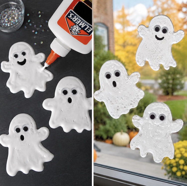 DIY Halloween Craft For Kids: How to make spooky ghosts out of glue to hang in a window!