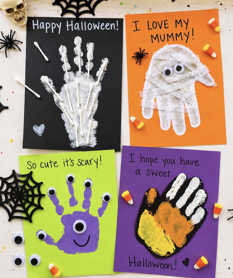 Handprint Halloween crafts for kids to make.