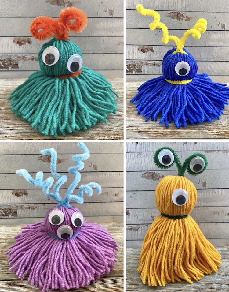 DIY Yarn Monster craft for Halloween! This simple and mess free project is great for older kids and younger kids with parents assistance. They for cute little stuffed toys when finished!