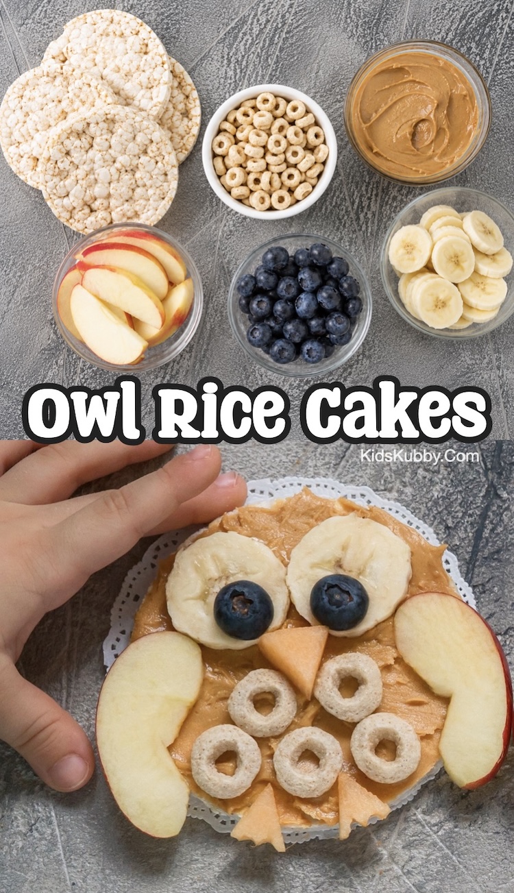 How to make a quick and fun breakfast for kids that's actually healthy! These owl rice cakes only take 5 minutes to prepare for kids of all ages. Toddlers, preschool age, and even older kids will enjoy this cute little treat for breakfast or snacking. 