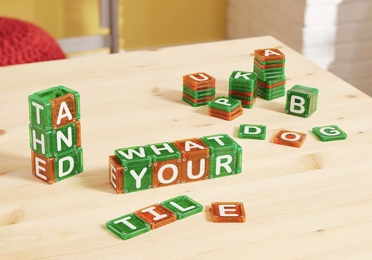 Use magnetic tiles to learn the alphabet! Kids can play while secretly learning at the same time. 