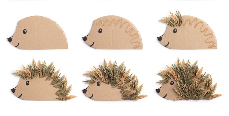 This cute little hedgehog craft is just perfect for fall and made with just cardboard and leaves or pine needles from your yard.