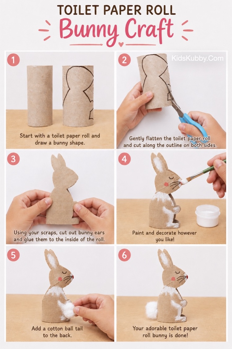 How to make cute craft bunnies out of recycled toilet paper rolls with step-by-step instructions and lots of photos.