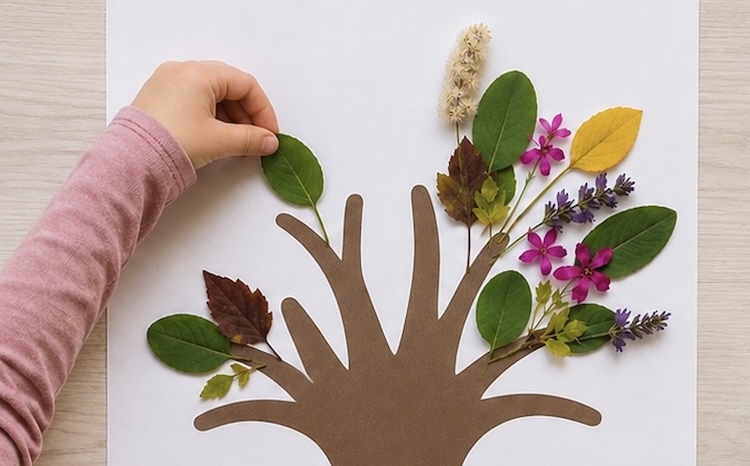 Indoor and outdoor activity collecting leaves and flowers from the yard and building tree art. A great craft for kids of all ages including toddlers and preschoolers.