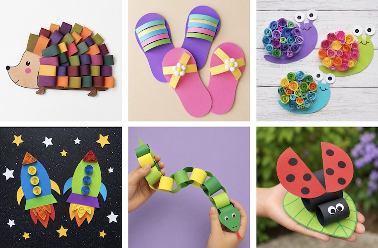 Big list of easy yet fun DIY construction paper crafts for kids of all ages including toddlers and preschoolers who are bored at home.