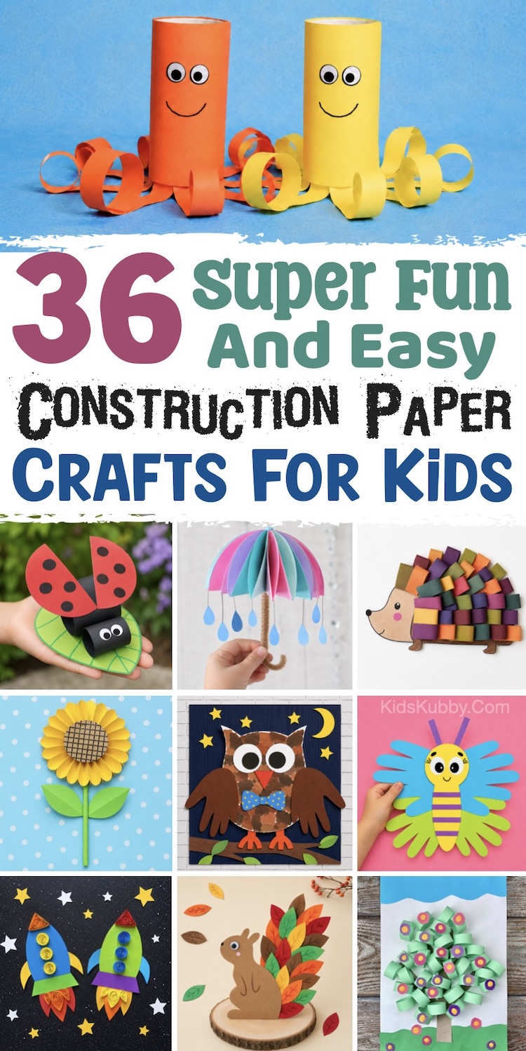 List of fun construction paper crafts for toddlers, preschoolers, and elementary age kids who love to keep their hands busy. These easy low mess projects are great for at home or the classroom!