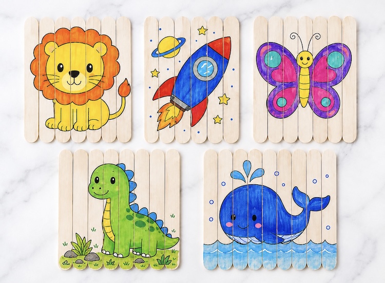 How to make craft popsicle stick puzzles with ideas and helpful tips.