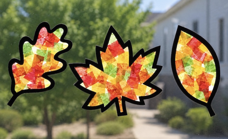 How to make a fall leaf Suncatcher with a free template maple leaf.