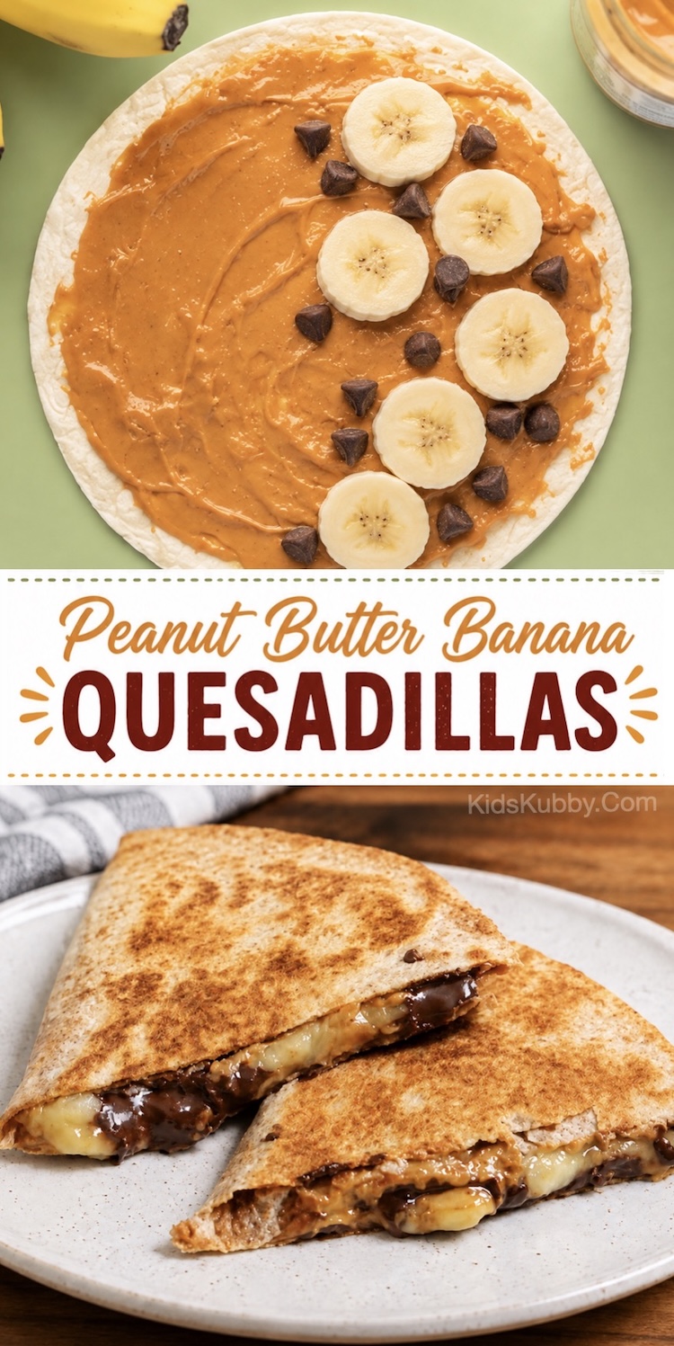 Easy Peanut Butter Banana Quesadilla Recipe. A quick and fun food idea for just about any meal! This sweet little treat can be made healthy with whole wheat tortillas and your choice of nut butter. Kids love them! Even your picky eaters will gobble them up.