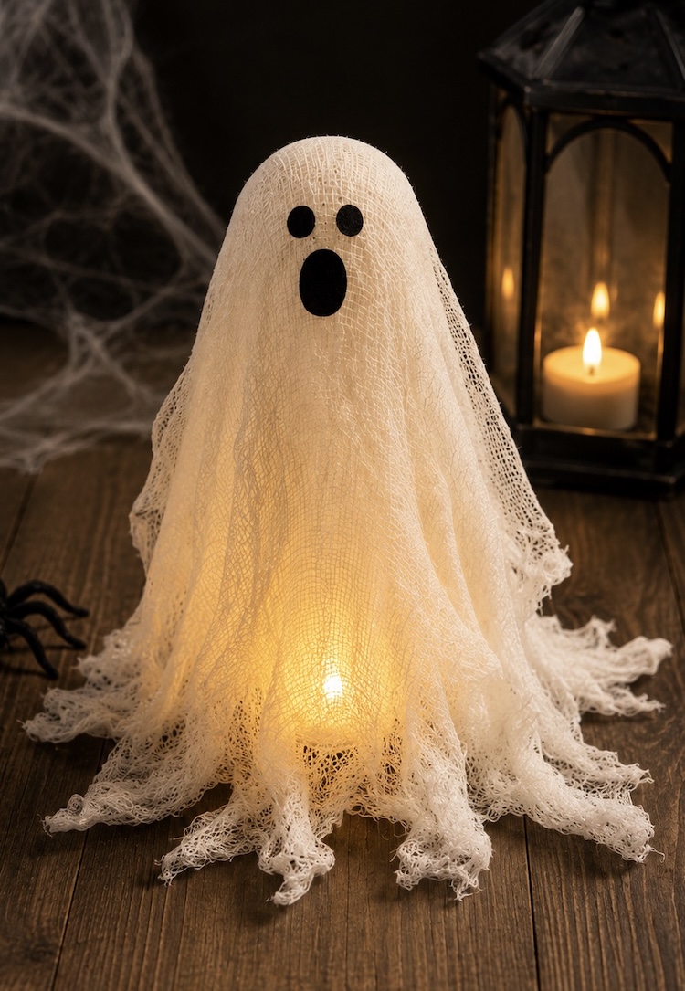 How to make awesome cheesecloth ghosts for Halloween with a full step by step tutorial. This spooky craft makes for creepy DIY home decor for the holidays, and fun project to make with kids.