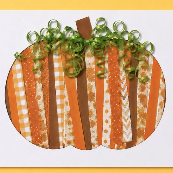 Simple paper strip craft for fall, how to make cute paper pumpkins with construction paper and ribbon. An easy Halloween or Thanksgiving art project for kids of all ages.