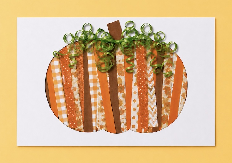 How to make paper strip pumpkin art with a step by step tutorial and lots of helpful photos! This fun fall craft is easy, low mess, budget friendly, and great for kids of all ages during the fall season. Halloween all the way to Thanksgiving!