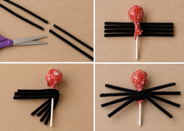 Step-By-Step Halloween Craft Tutorial: How to make creepy spiders out of tootsie pops!