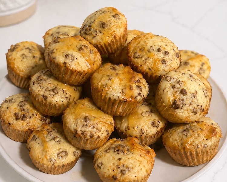 How to make Mini McGriddle Muffins with pancake mix, ground sausage, cheddar cheese, and sweet maple syrup. A fun and easy breakfast idea for picky kids.