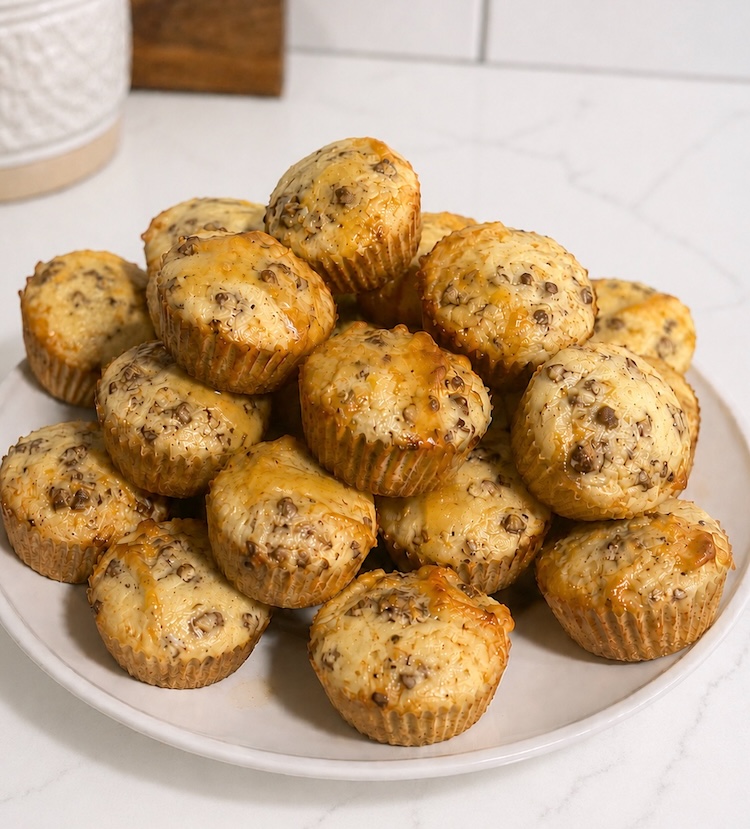 How to make Mini McGriddle Muffins with pancake mix, ground sausage, cheddar cheese, and sweet maple syrup. A fun and easy breakfast idea for picky kids.