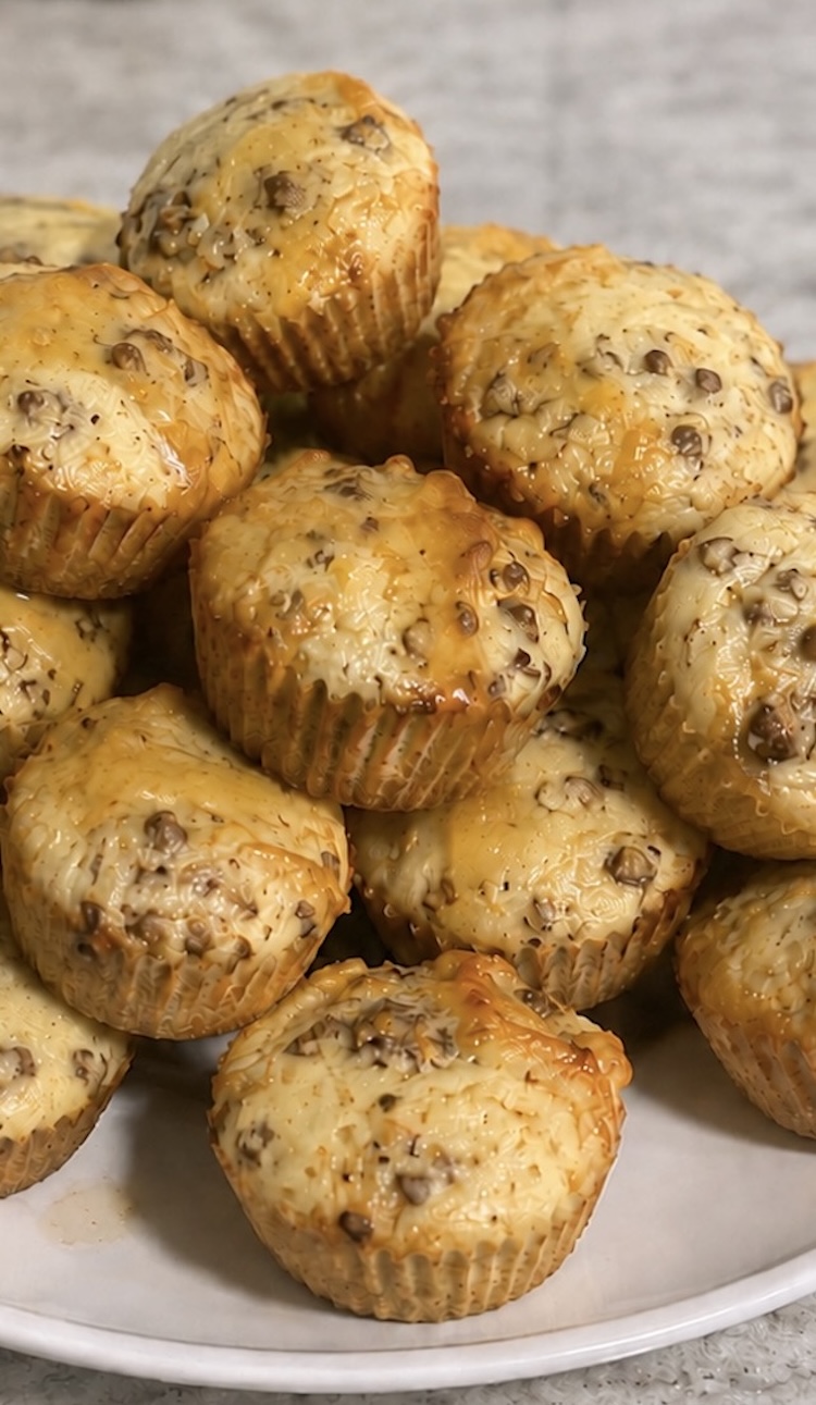Mini pancake bites made with savory sausage and cheese for an easy yummy comfort food breakfast. 