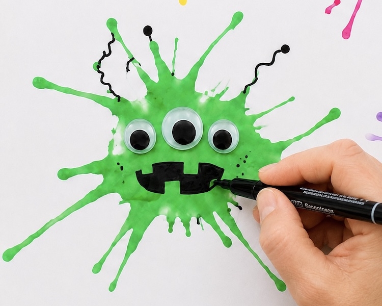Fun and easy monster art craft idea for kids using straws and paint.