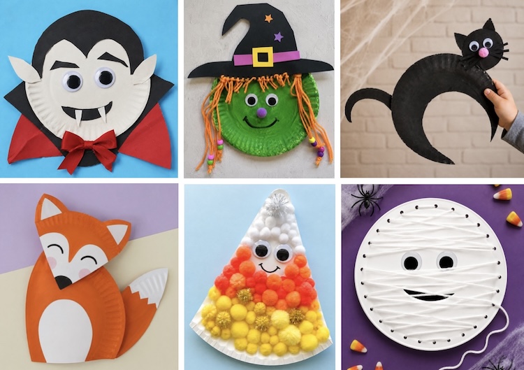 Cheap and easy Halloween crafts for kids made with simple paper plates!