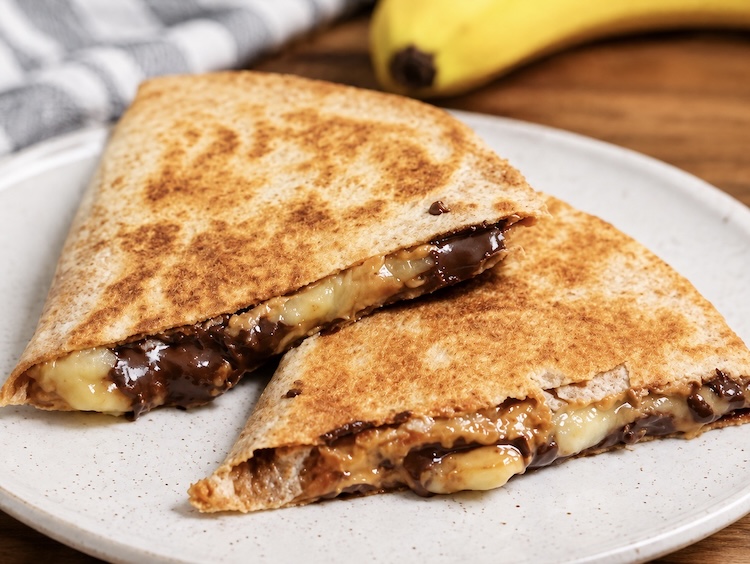 Peanut butter banana snack, breakfast, or lunch for kids! How to make sweet quesadillas with a fun twist.