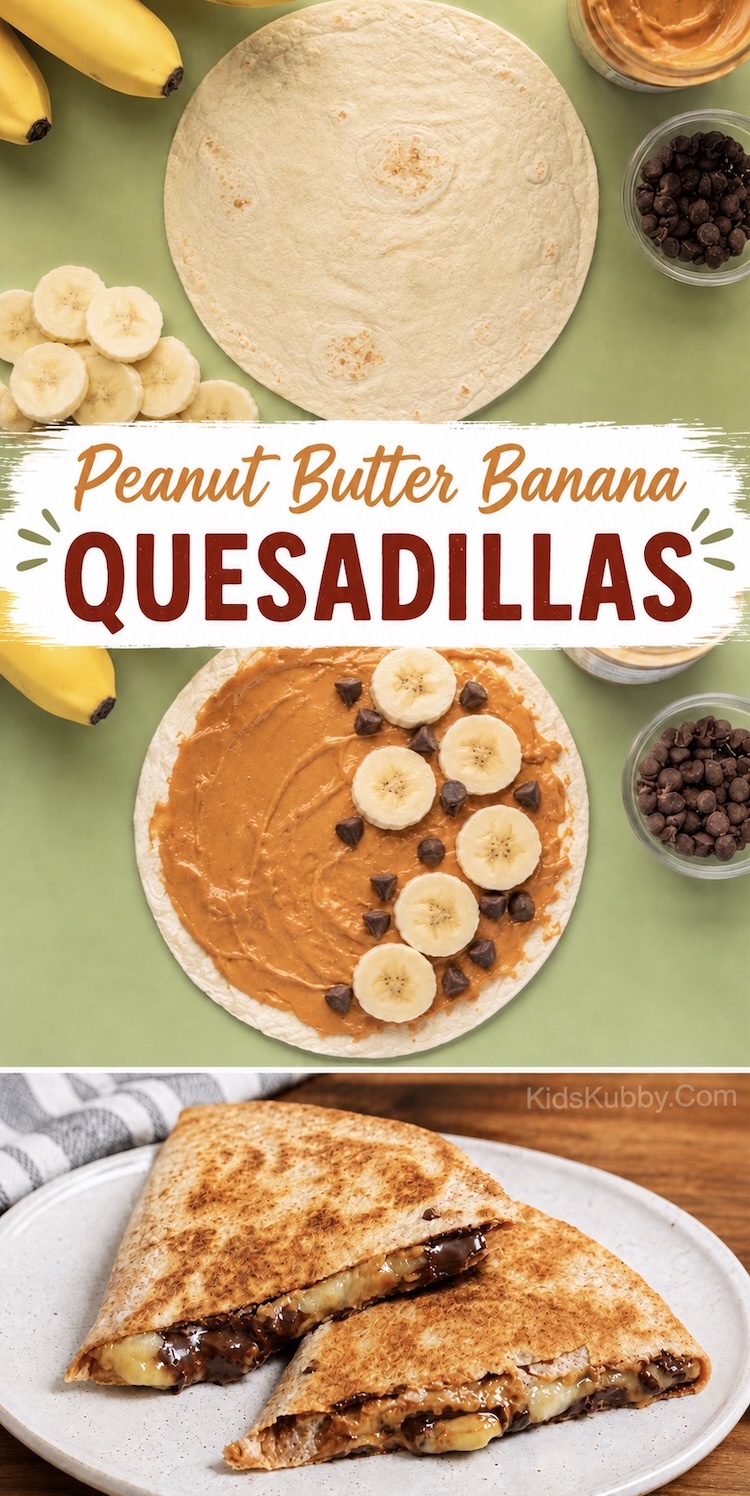 Looking for easy and fun recipes for kids to make? These sweet peanut butter quesadillas are quick and simple to make with sliced bananas and flour tortillas! They make for a fast after school snack, yummy breakfast, or even weekend lunch.
