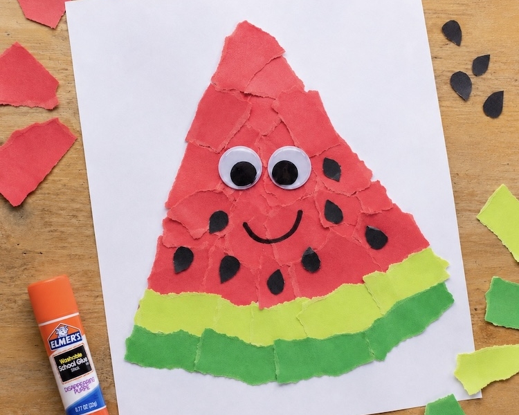 Torn paper craft and art ideas for kids of all ages! A low mess, easy to set up, and cheap indoor activity for at home or in the classroom.