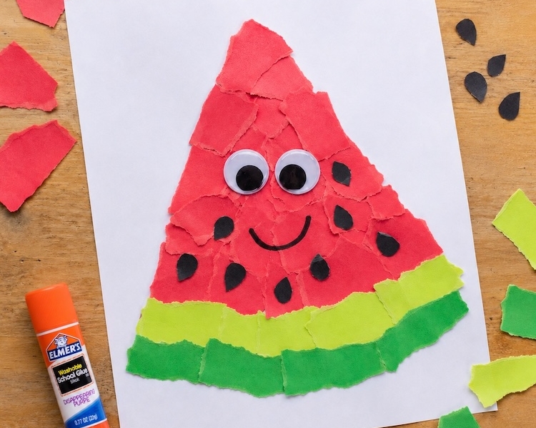 Torn Paper Art is a fun construction paper craft for kids that's easy to make with pieces of torn paper glued onto a template for preschoolers or free style for older kids to make mosaic like art.