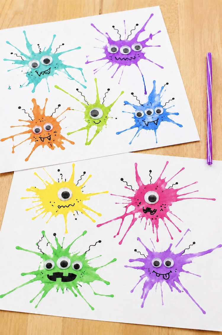 Easy monster craft for kids made with paper and liquid watercolor. How to make silly monsters with step by step instructions and lots of pictures.