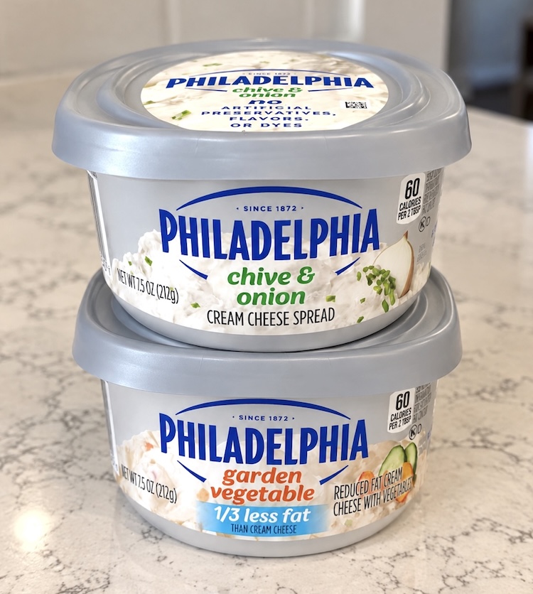 Chive & Onion and Garden Vegetable cream cheese spreads from Philadelphia.