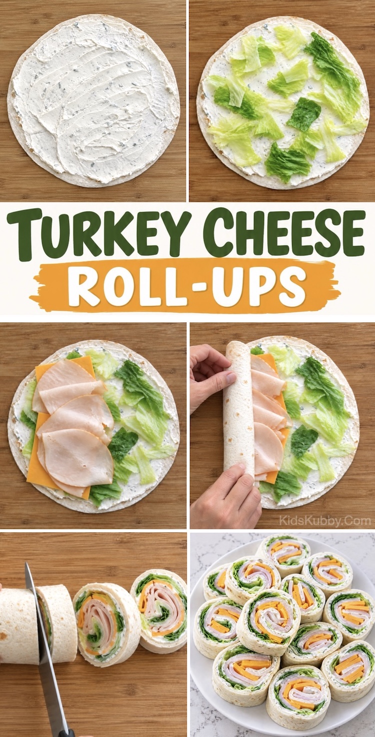 Cold lunch idea for kids other than a sandwich. How to make Turkey Cheddar Roll-ups with cream cheese and lettuce. A simple cold meal for at home or school lunch boxes. These lunch pinwheels are fast to make any day of the week with cheap ingredients. Picky eaters and kids of all ages love them.