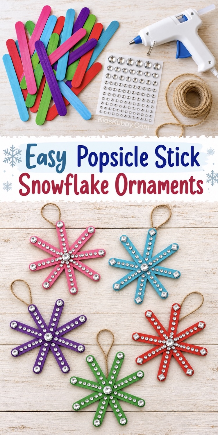 This easy Christmas craft for kids makes for the cutest little DIY ornaments. Learn how to make Popsicle Stick Snowflakes with this simple craft tutorial. The supplies are simple and the project is low mess for kids of all ages. Make them to decorate your tree or give away as handmade Christmas gifts.
