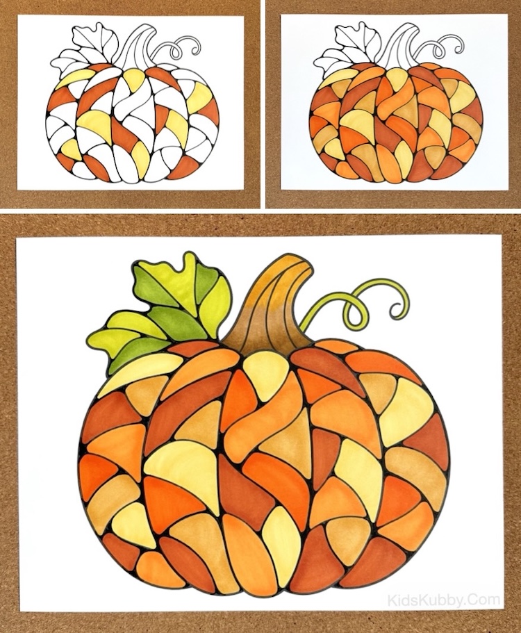 How to color a mosaic pumpkin for fall.