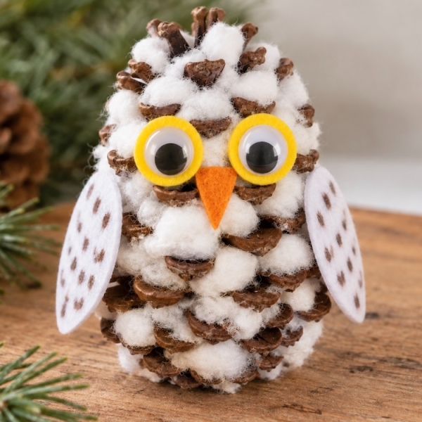 How to make the cutest snowy winter owls with pinecones, cotton balls, and felt. A simple holiday craft for kids of all ages that can be used as DIY home decor once finished!