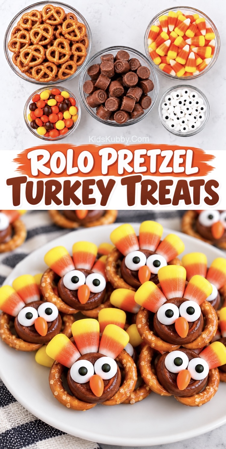 If you're looking for fun and easy treats to make for Thanksgiving, these cute little chocolate turkeys are simple to make with mini pretzels and Rolo candies! A fun holiday treat for fall. Serve them up at your next fall party to impress your guests. 