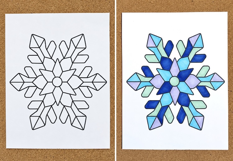 Easy mosaic snowflake coloring page. 